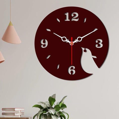 Bird Shape Design Wooden Wall Clock - Decor Mantra 