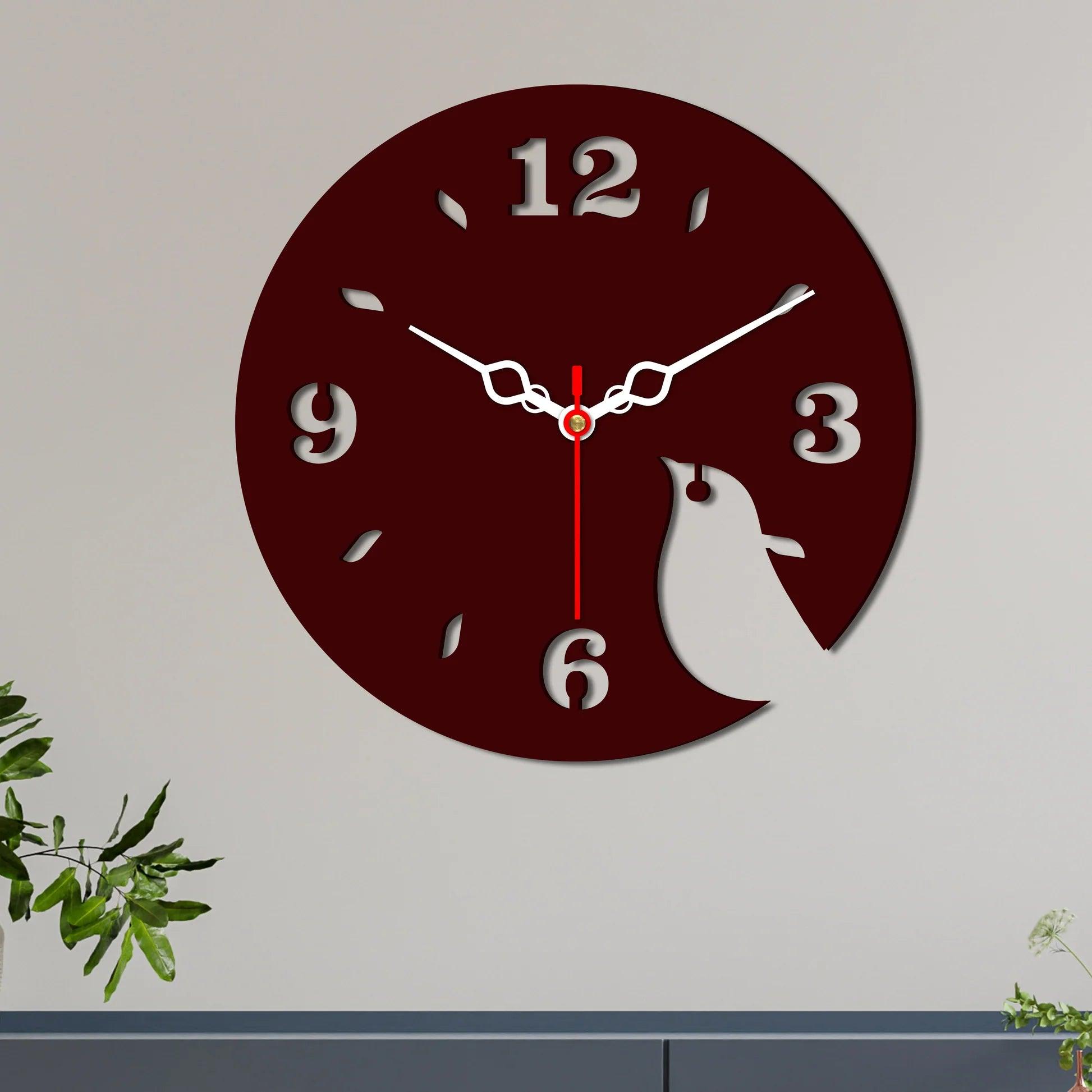 Bird Shape Design Wooden Wall Clock - Decor Mantra 