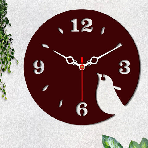 Bird Shape Design Wooden Wall Clock - Decor Mantra 