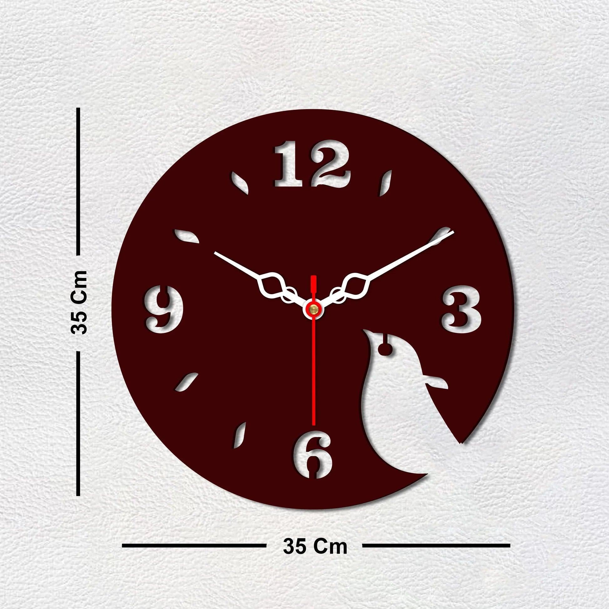 Bird Shape Design Wooden Wall Clock - Decor Mantra 