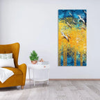 Birds Flying Over Golden Trees Forest Premium Canvas Wall Painting DECORMANTRA