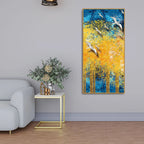 Birds Flying Over Golden Trees Forest Premium Canvas Wall Painting DECORMANTRA