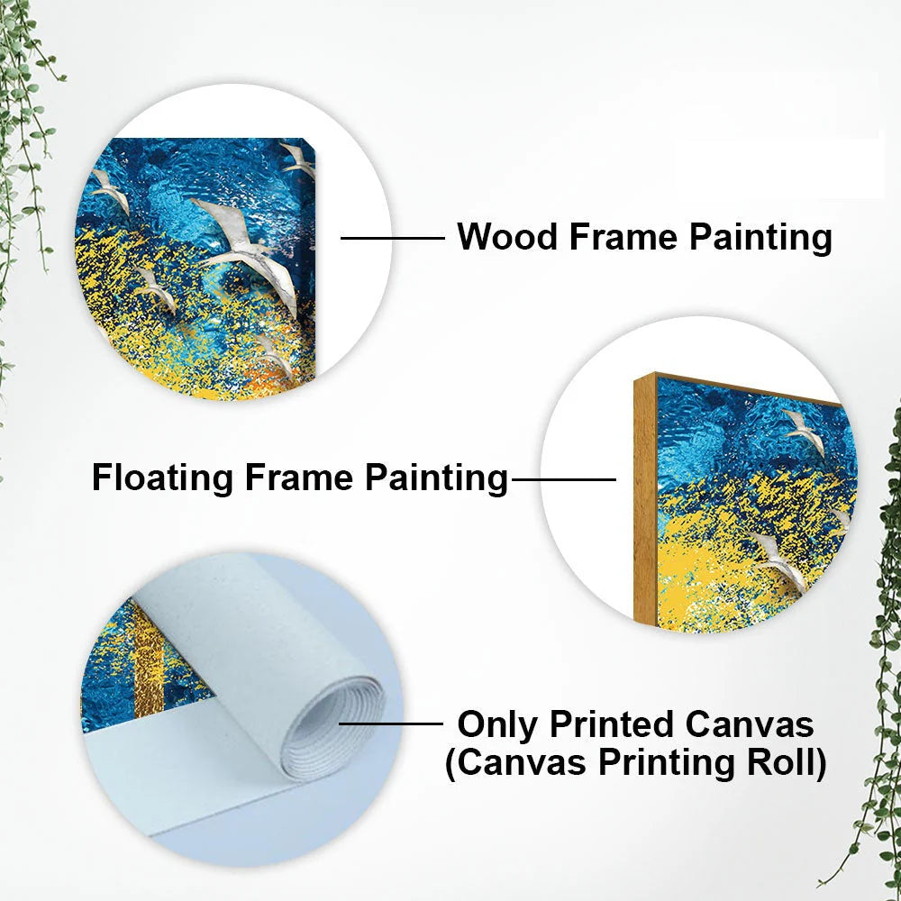 Birds Flying Over Golden Trees Forest Premium Canvas Wall Painting Decor Mantra