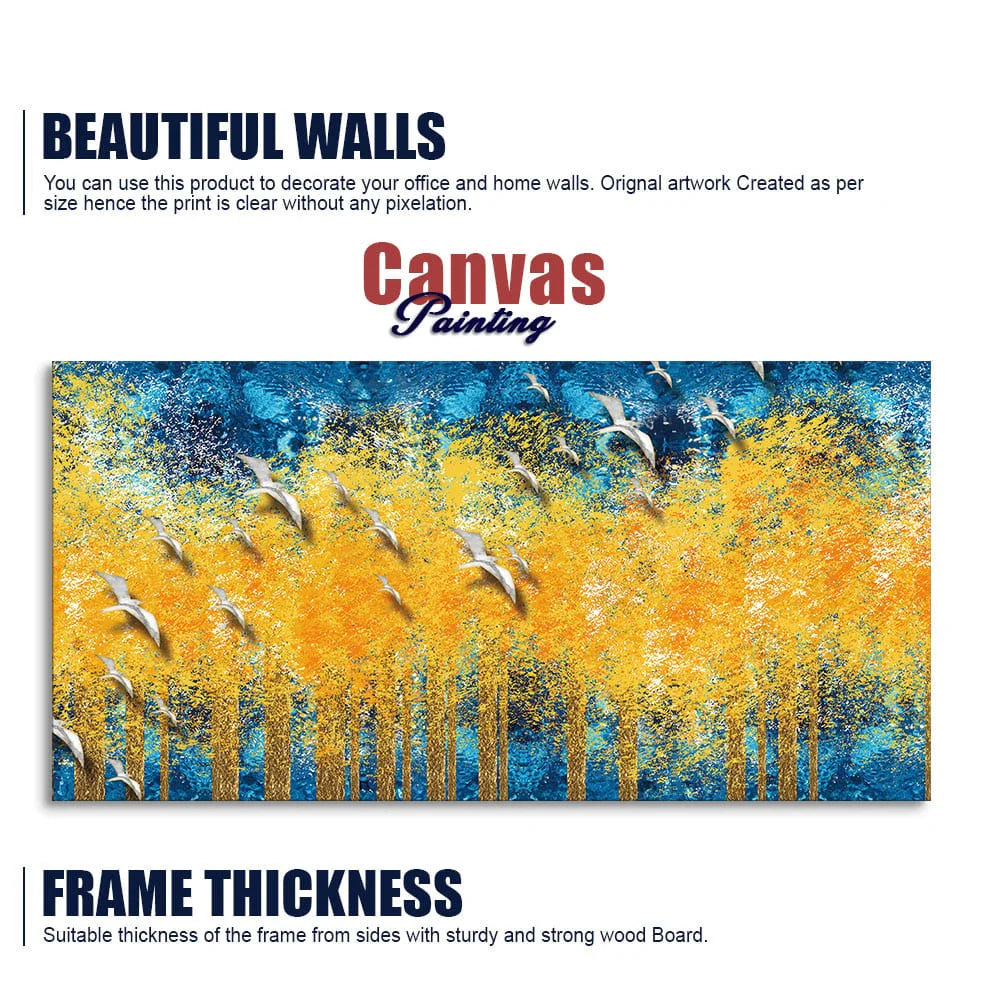 Birds Flying Over Golden Trees Forest Wall Painting Decor Mantra