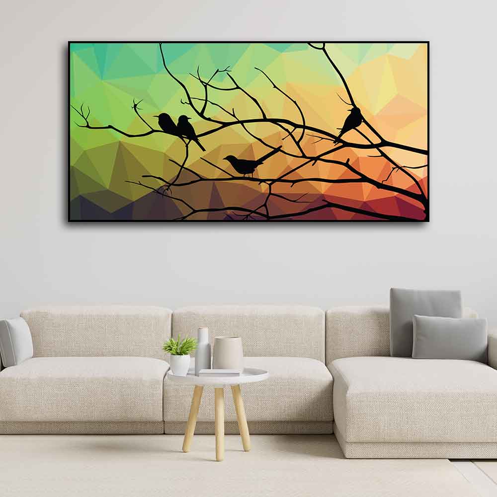 Birds on Branch Abstract Art Wall Painting Decor Mantra
