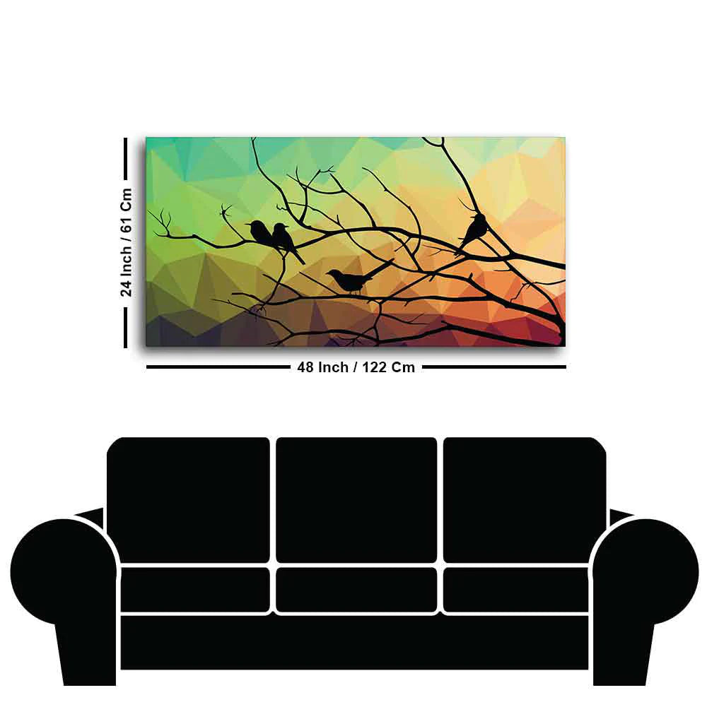 Birds on Branch Abstract Art Wall Painting Decor Mantra