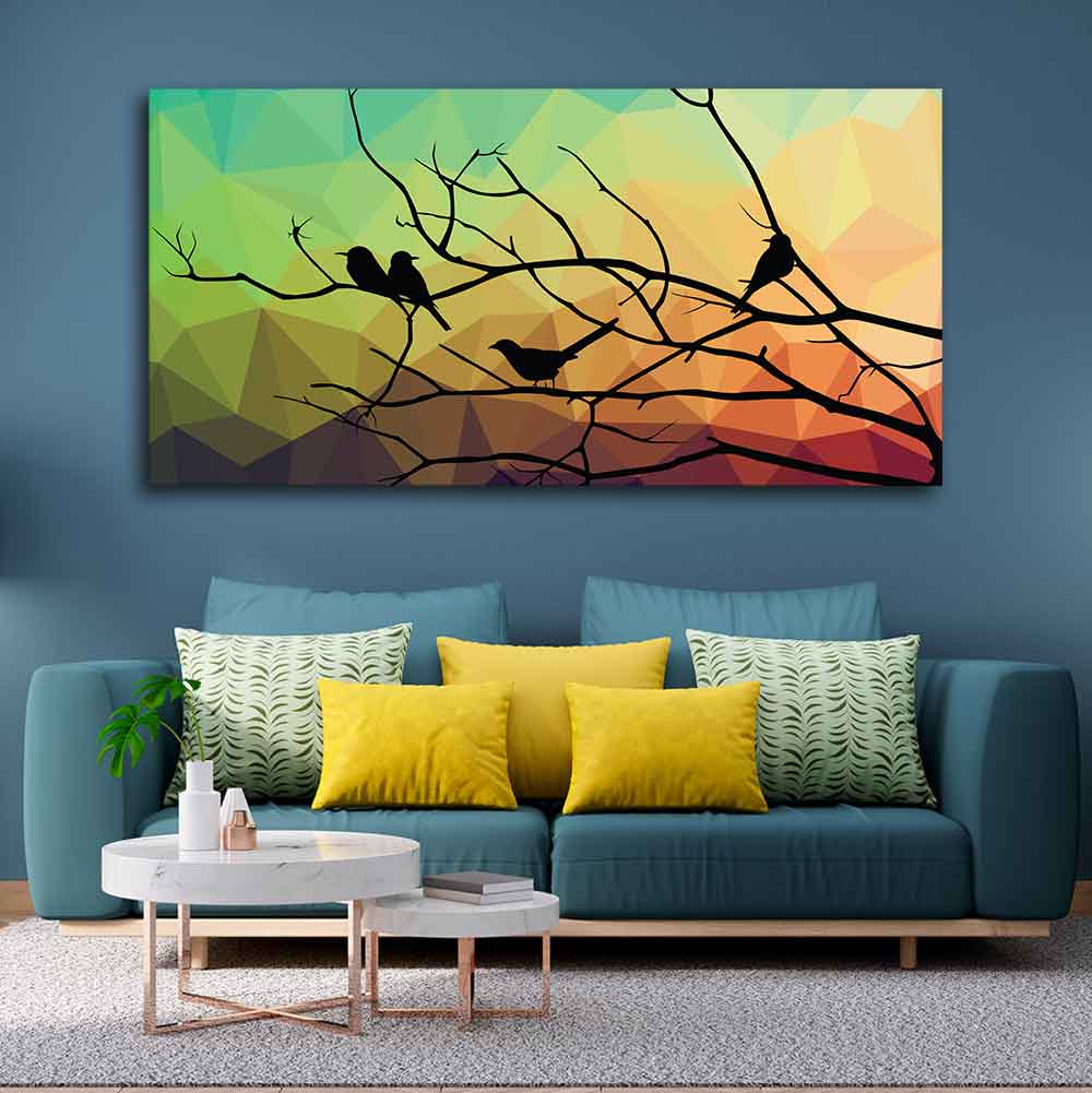 Birds on Branch Abstract Art Wall Painting Decor Mantra