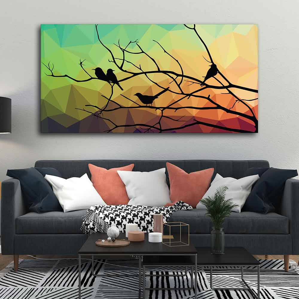 Birds on Branch Abstract Art Wall Painting Decor Mantra