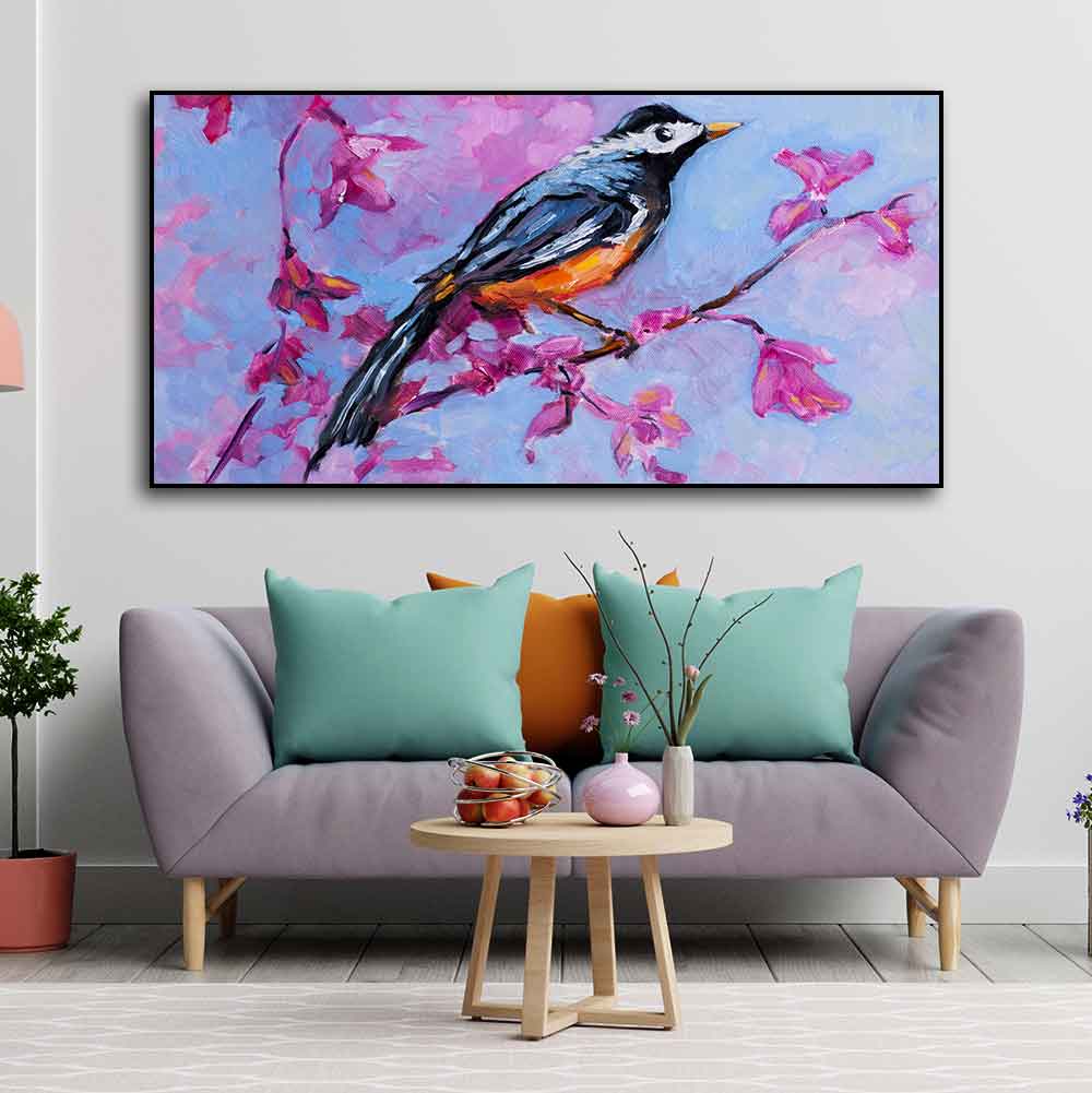 Bird with Nature Abstract Design Wall Painting Decor Mantra