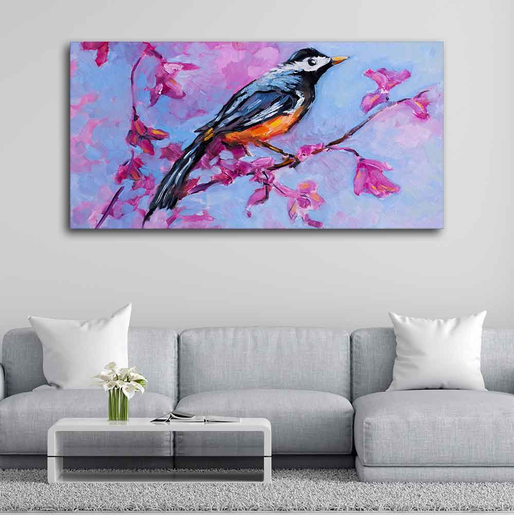 Bird with Nature Abstract Design Wall Painting Decor Mantra