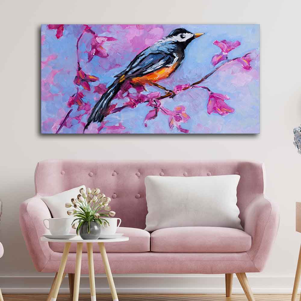 Bird with Nature Abstract Design Wall Painting Decor Mantra