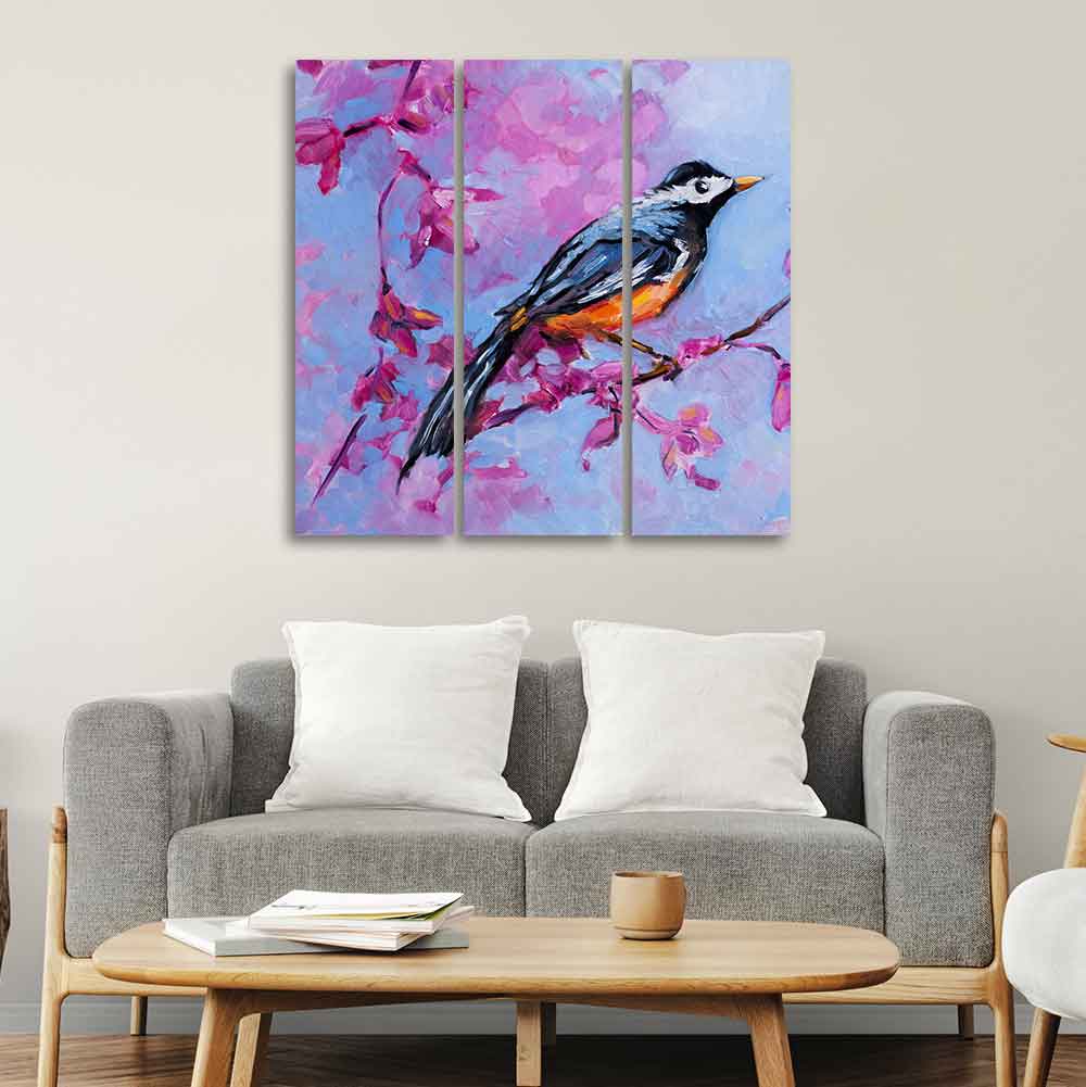 Bird with Nature Abstract design 3 Pieces Wall Painting Decor Mantra