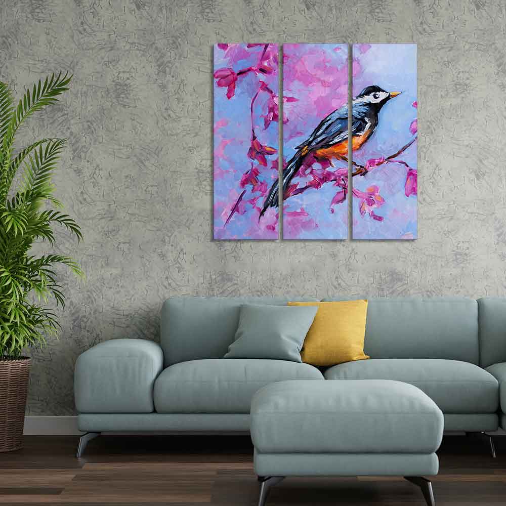 Bird with Nature Abstract design 3 Pieces Wall Painting Decor Mantra