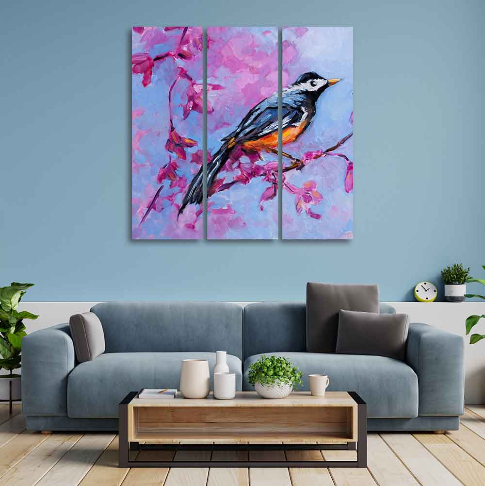 Bird with Nature Abstract design 3 Pieces Wall Painting Decor Mantra