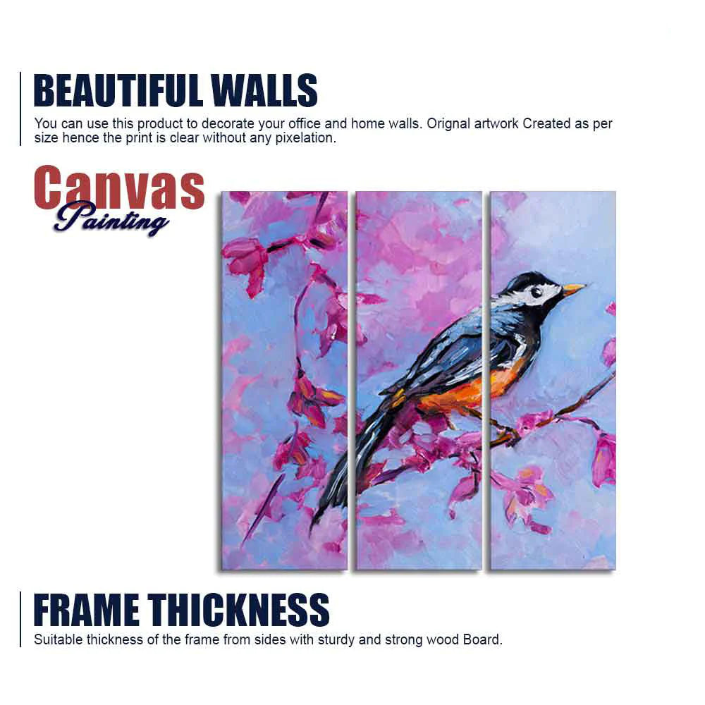 Bird with Nature Abstract design 3 Pieces Wall Painting Decor Mantra