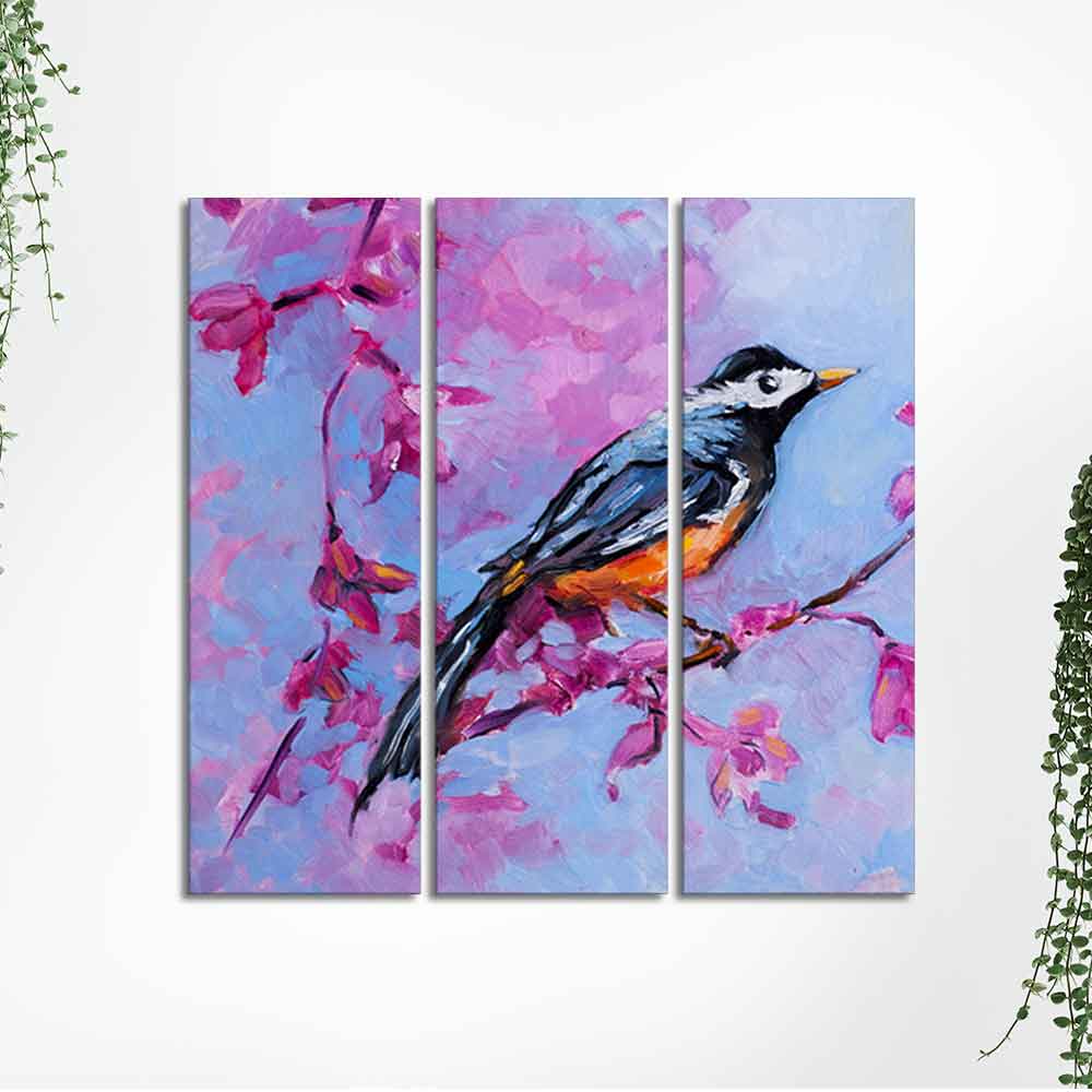 Bird with Nature Abstract design 3 Pieces Wall Painting Decor Mantra