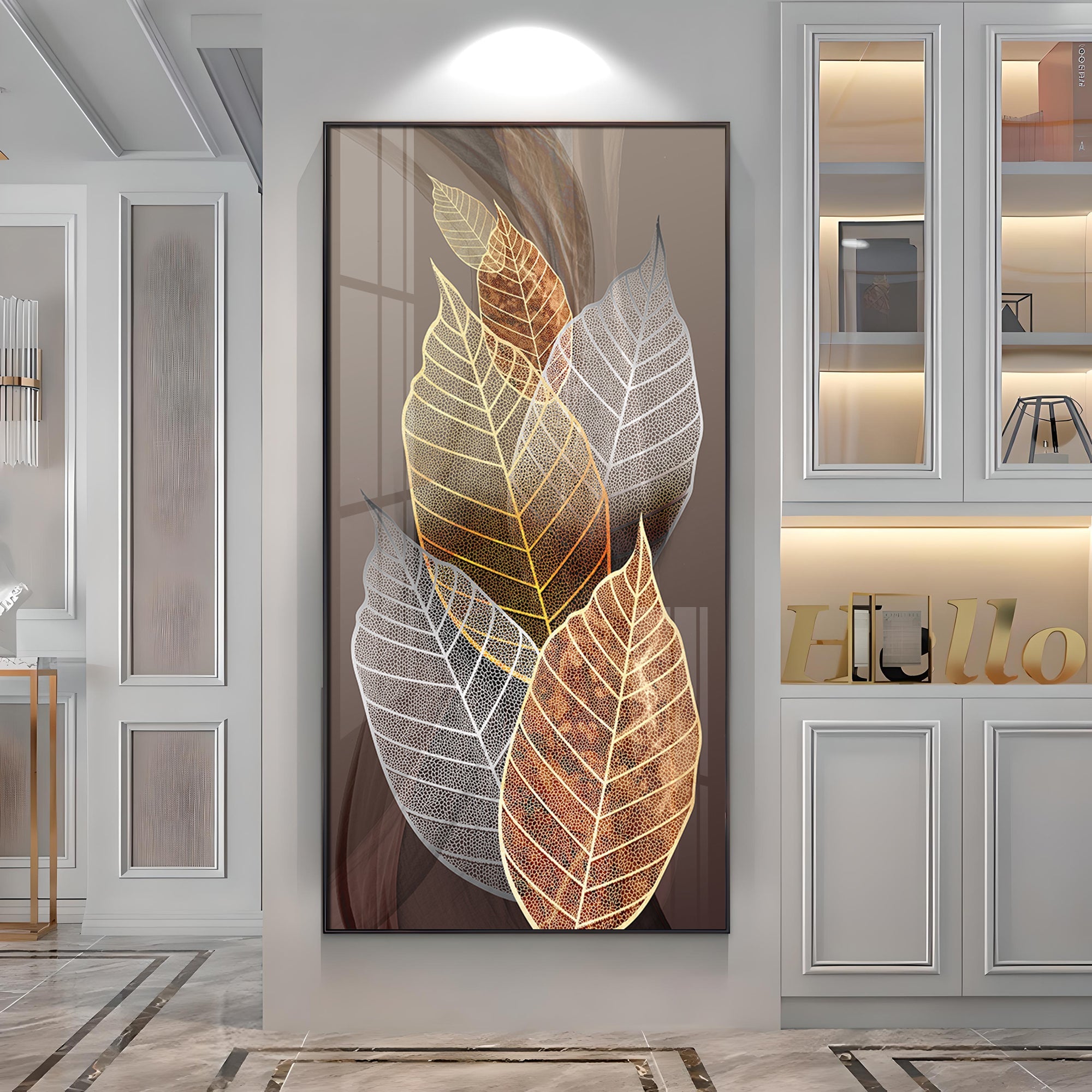 Holiluck Golden Leaf Premium Acrylic Vertical Wall Art