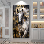 White Horse with Golden Gleam Premium Acrylic Vertical Wall Art