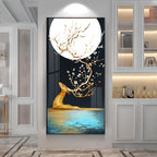 Golden Deer With Full Moon Premium Acrylic Vertical Wall Art