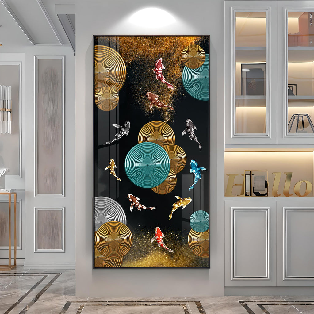 Abstract Rings & Goldfish Premium Acrylic Vertical Wall Art