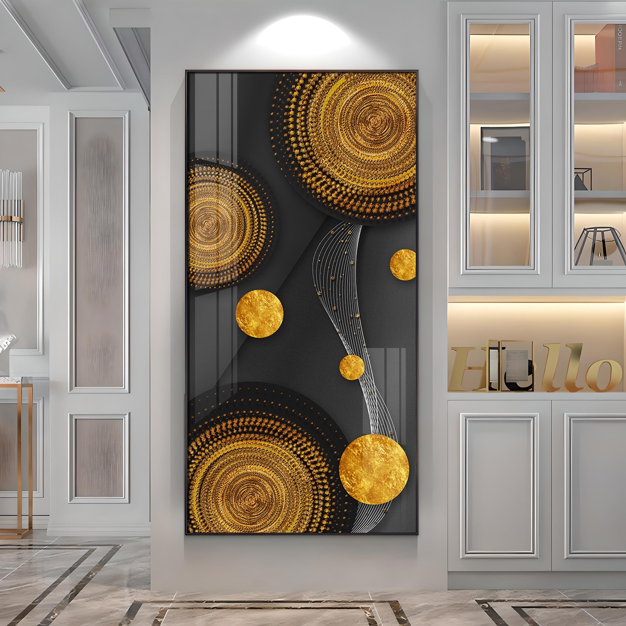 Gold Circle Shape Premium Acrylic Vertical Wall Art