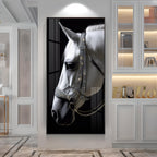 White Horse With Black Background Premium Acrylic Vertical Wall Art