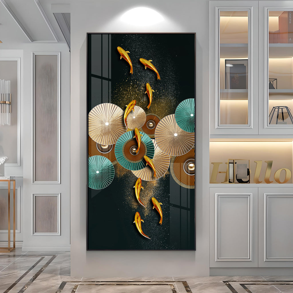 Koi Fish & Fan Designs Premium Acrylic Vertical Wall Art