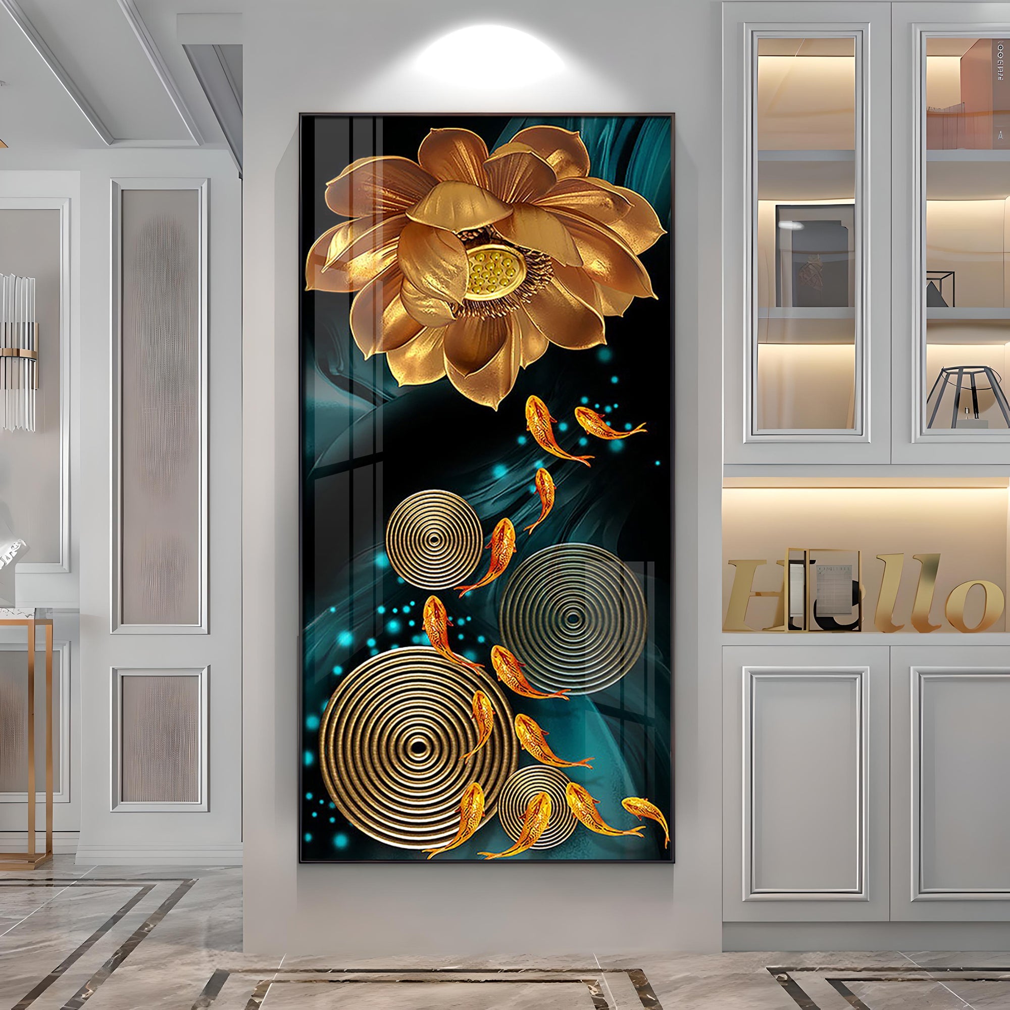 Golden Serenity Blossom Premium Acrylic Vertical Wall Art