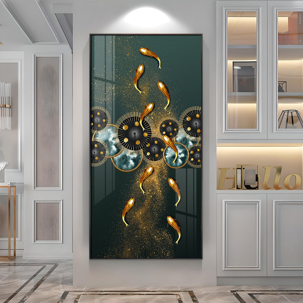 Golden Koi Fish Feng Shui Carp Premium Acrylic Vertical Wall Art