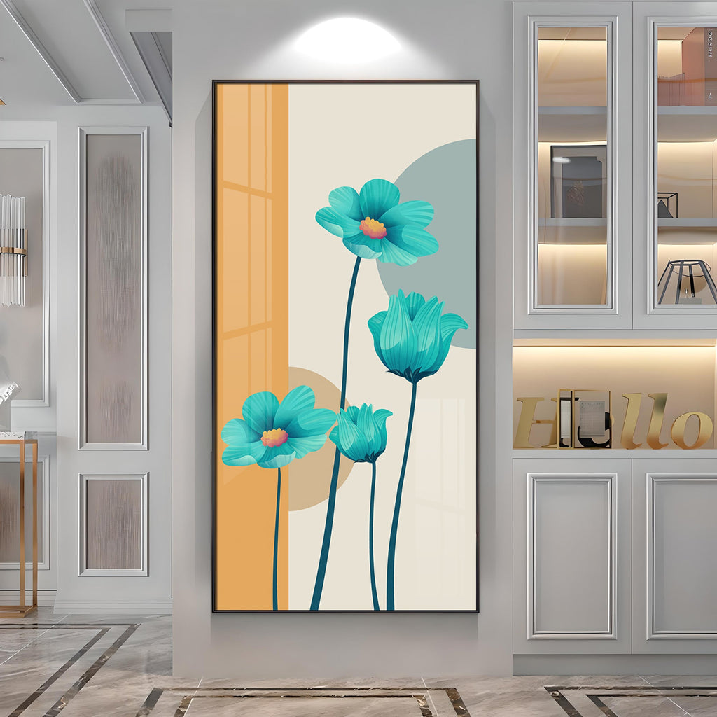 Elegant Blue Flowers Premium Acrylic Vertical Wall Art