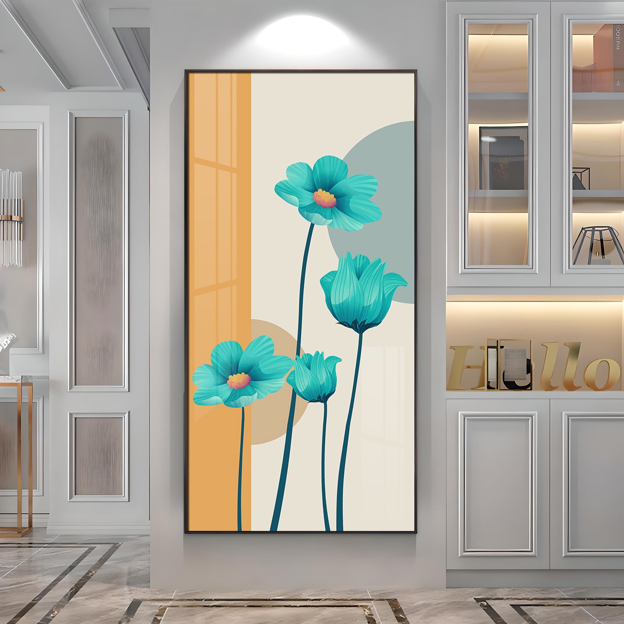 Elegant Blue Flowers Premium Acrylic Vertical Wall Art
