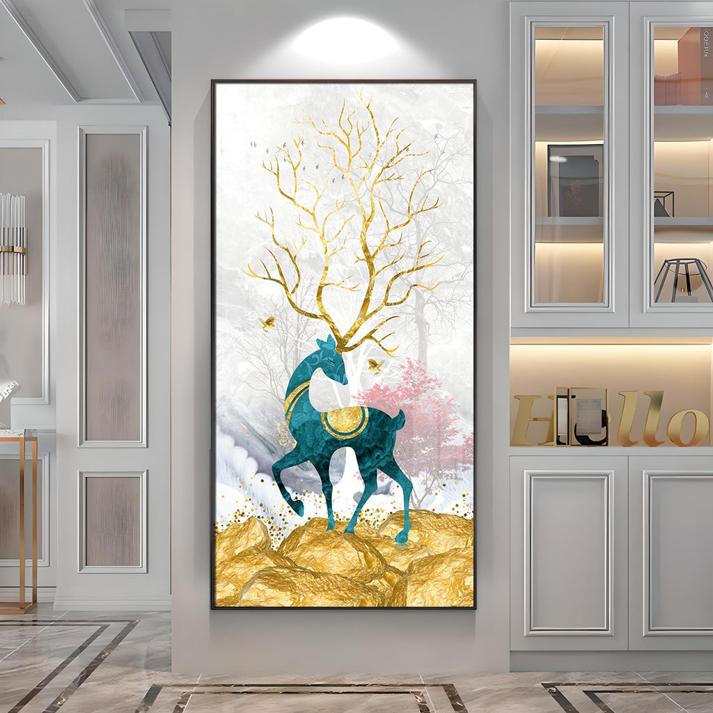 Gold Textured Deer Premium Acrylic Vertical Wall Art