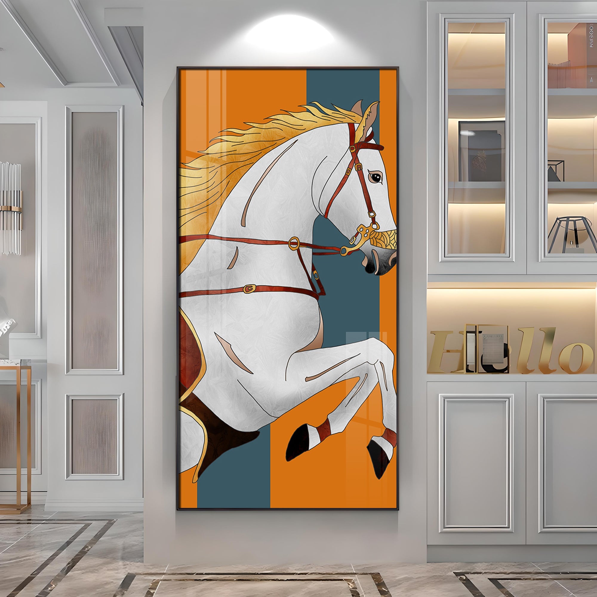 Modern White Horse Premium Acrylic Vertical Wall Art