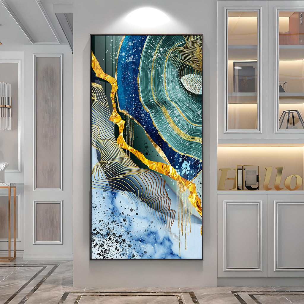 Blue & Green Waves Premium Acrylic Vertical Wall Art