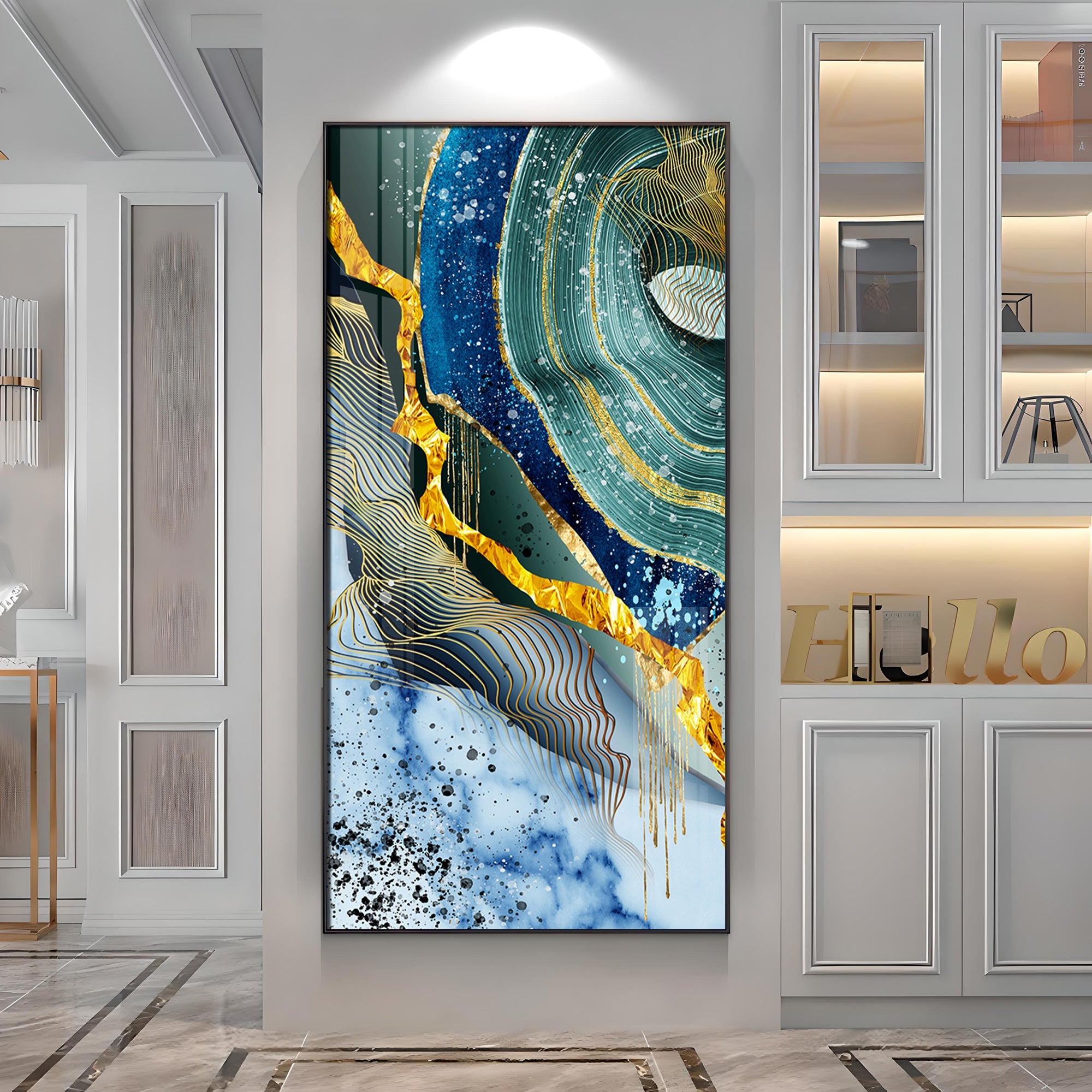 Blue & Green Waves Premium Acrylic Vertical Wall Art