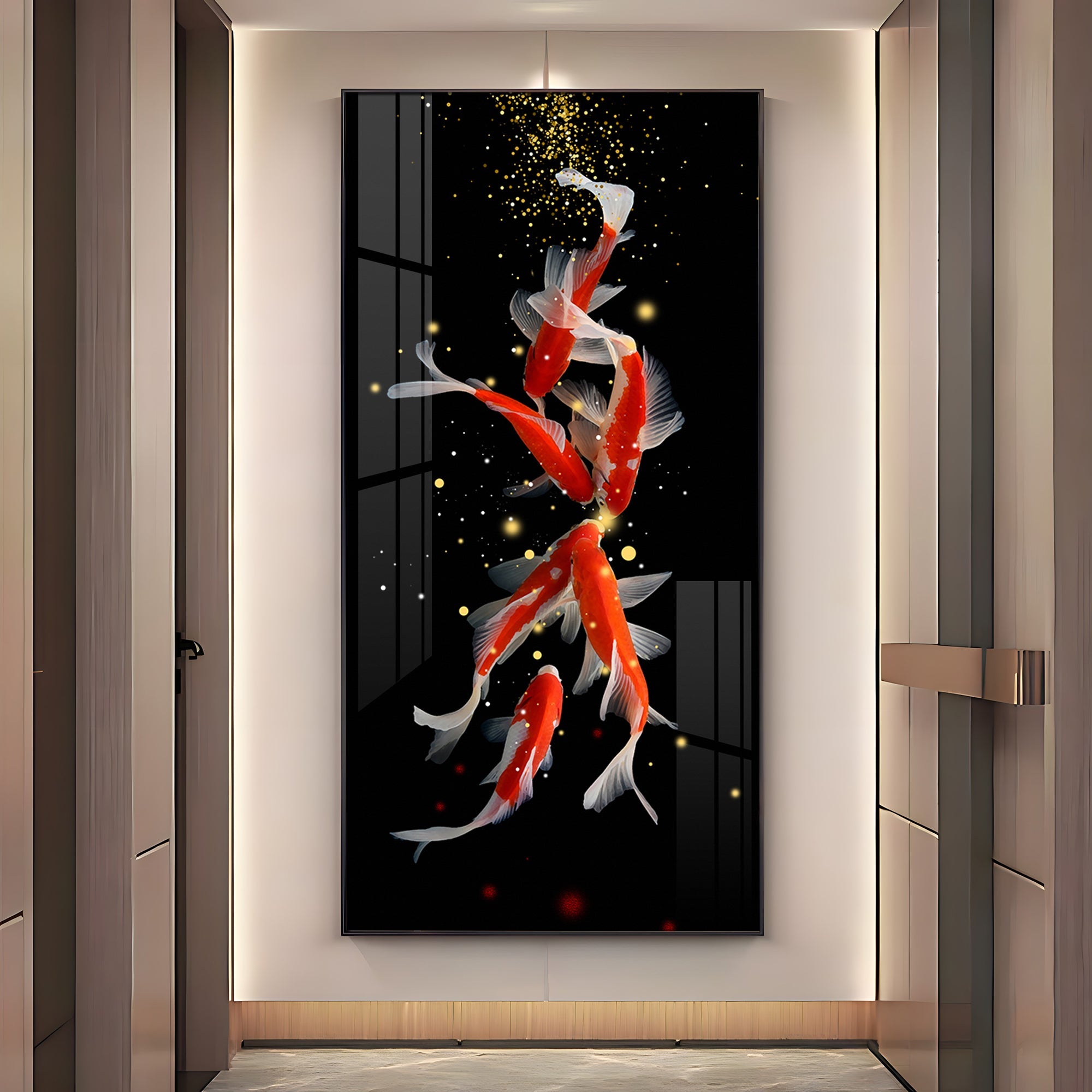 Red & White Koi Fish Premium Acrylic Vertical Wall Art
