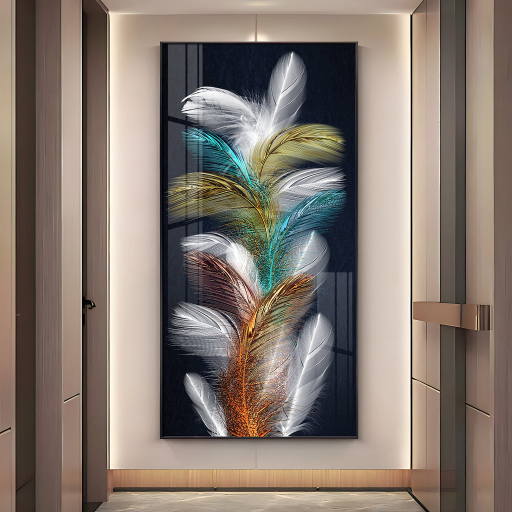 Sparkling Colorful Feather Premium Acrylic Vertical Wall Art