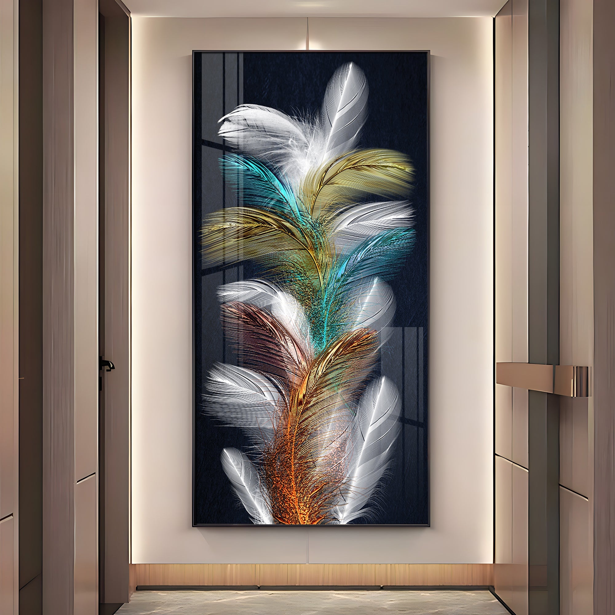 Sparkling Colorful Feather Premium Acrylic Vertical Wall Art