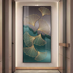 Golden Ginkgo Leaves With Dark green Premium Acrylic Vertical Wall Art