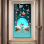 Couple Swan With Ginkgo Leaves Premium Acrylic Vertical Wall Art