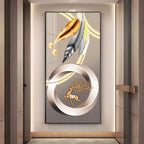 Deer With Gold & Silver Feather Premium Acrylic Vertical Wall Art