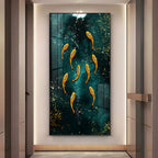 Golden Koi Fishes in Greenery Premium Acrylic Vertical Wall Art
