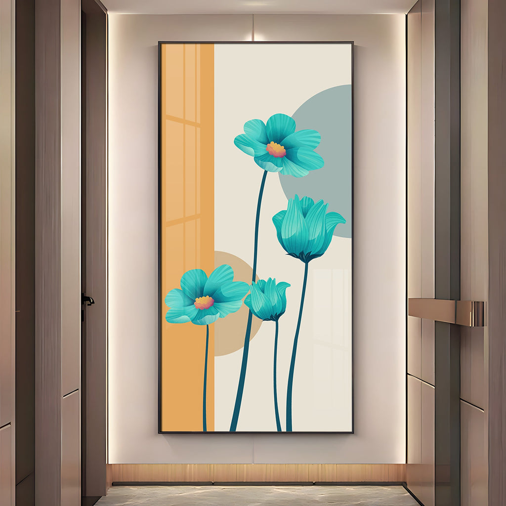 Elegant Blue Flowers Premium Acrylic Vertical Wall Art