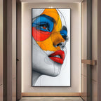 Vibrant Geometric Mask Girl Premium Acrylic Vertical Wall Art