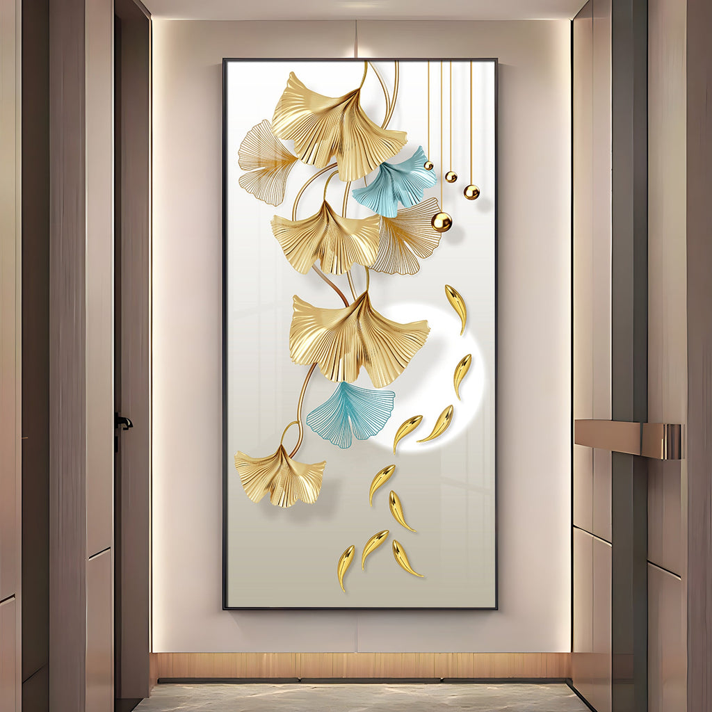 Golden Blossom Elegance Premium Acrylic Vertical Wall Art