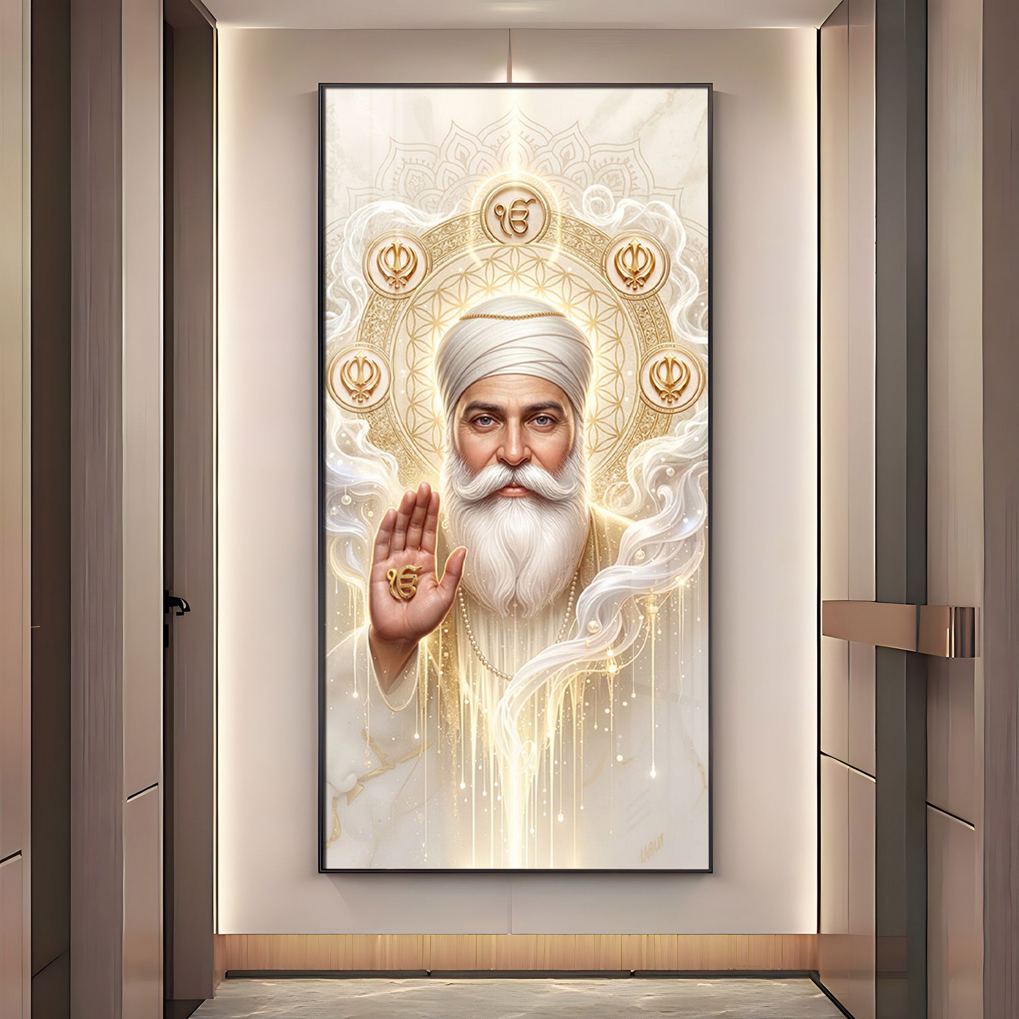 Guru Nanak Ji With Ik Onkar Premium Acrylic Vertical Wall Art