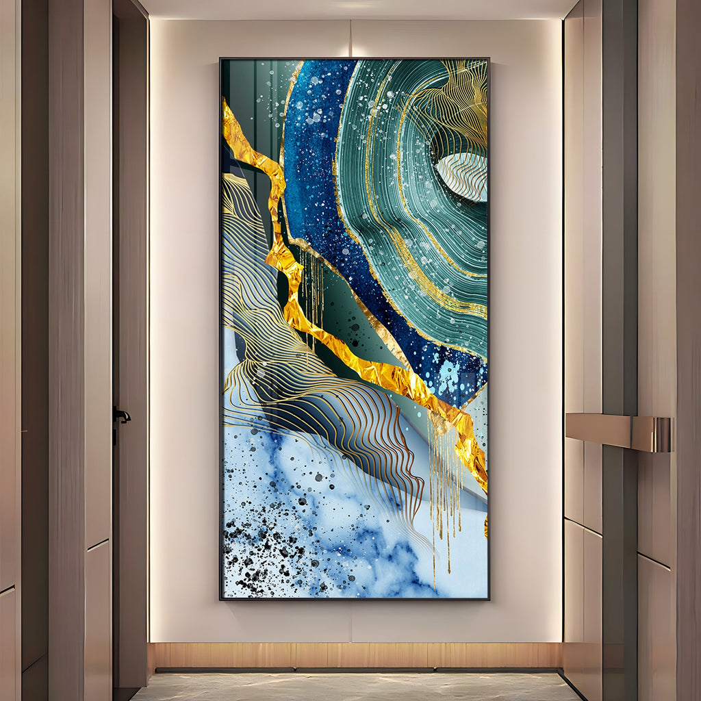 Blue & Green Waves Premium Acrylic Vertical Wall Art