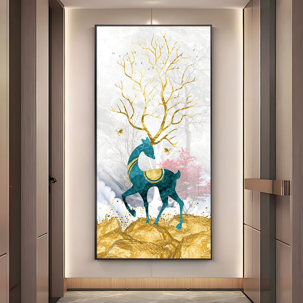 Gold Textured Deer Premium Acrylic Vertical Wall Art
