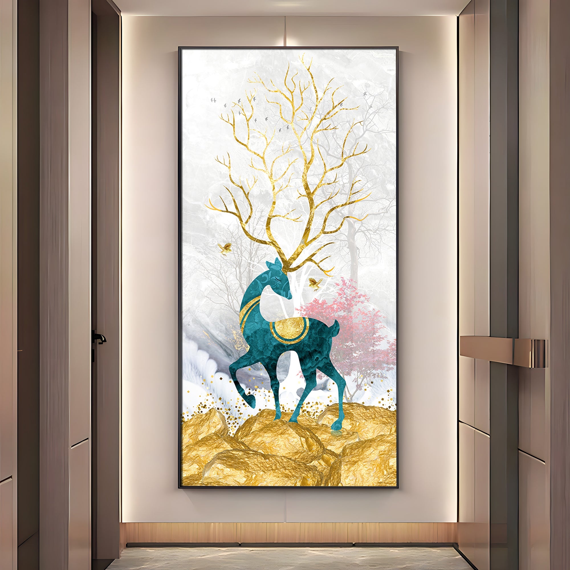 Gold Textured Deer Premium Acrylic Vertical Wall Art