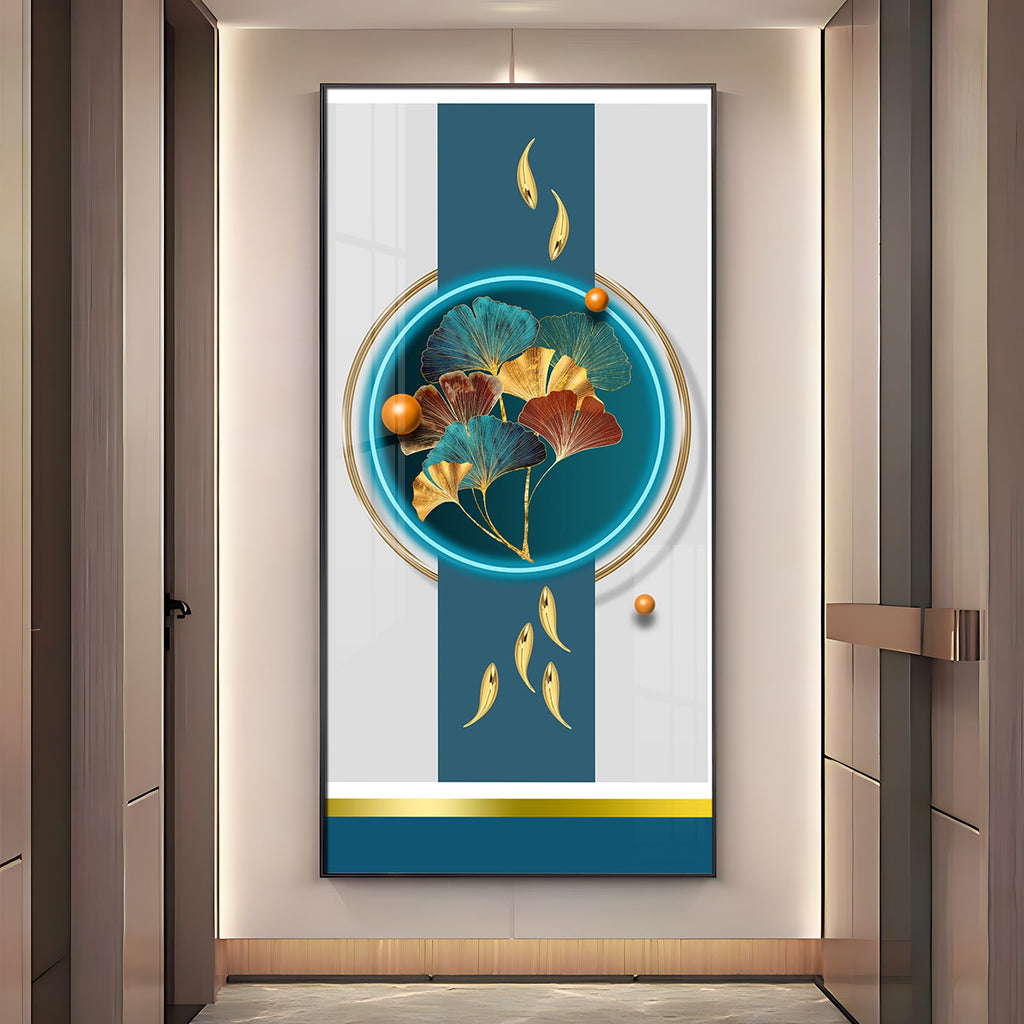 Gold Fish  With Ginkgo Leaf Premium Acrylic Vertical Wall Art